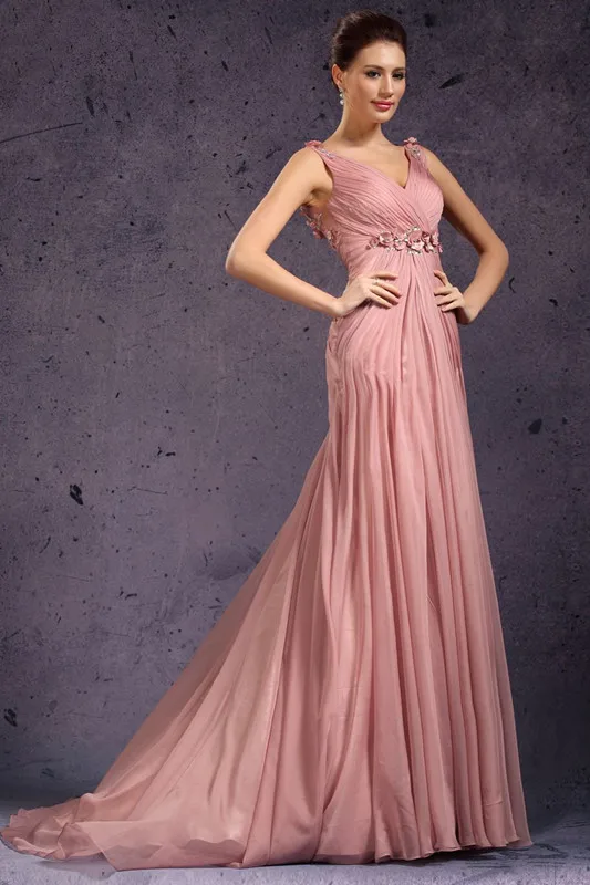 Freeshipping-New-V-cut-Beaded-Handmade-Flowers-Chiffon-Evening-Dress (1)