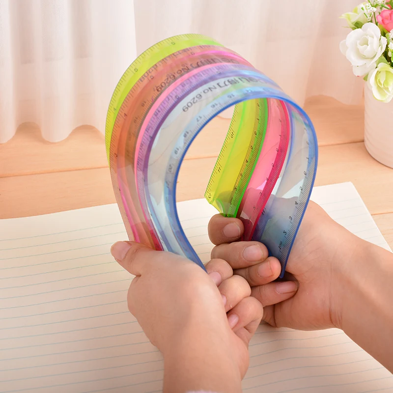 

10 Pcs Transparent Flexional Soft Ruler Plastic Straight Ruler 30cm 3 Colors Drafting Supplies Kids Drawing Templates Deli 6209