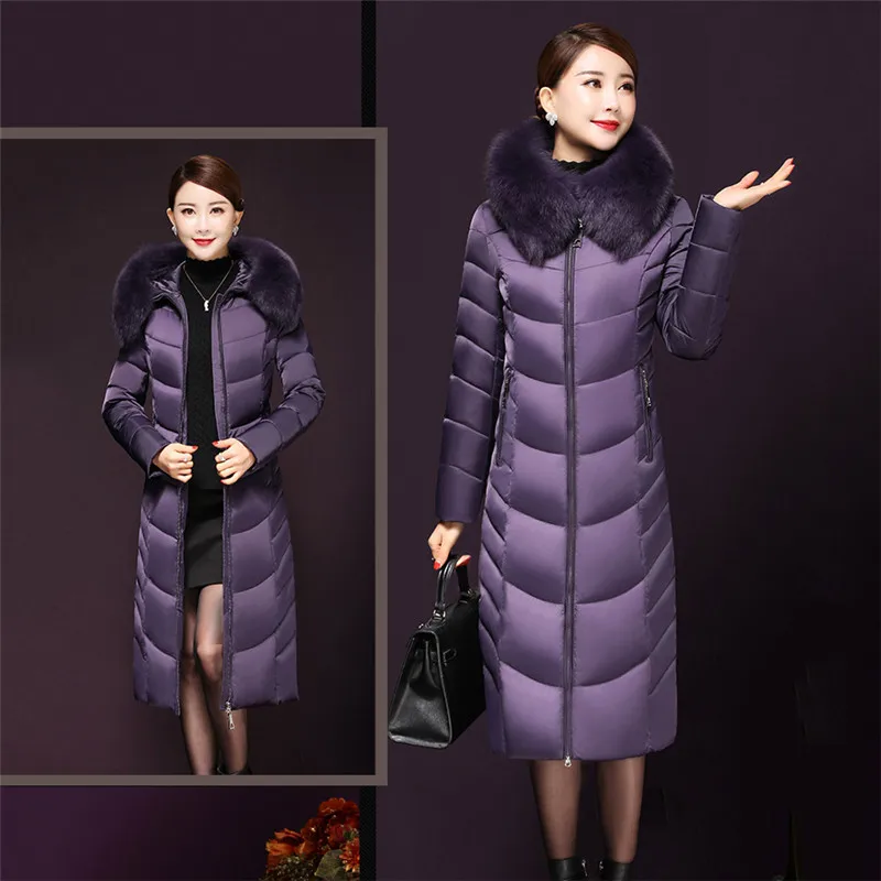 Зимний пуховик среднего возраста, новое теплое пальто большого размера, высококачественное тонкое пальто с большим меховым воротником