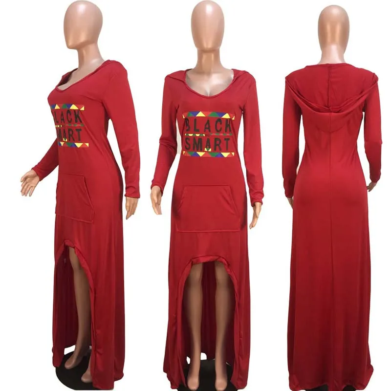Африканская одежда женское повседневное Свободное платье с буквенным принтом с капюшоном и карманом Макси-платье халат хиппи африканская футболка платье для женщин