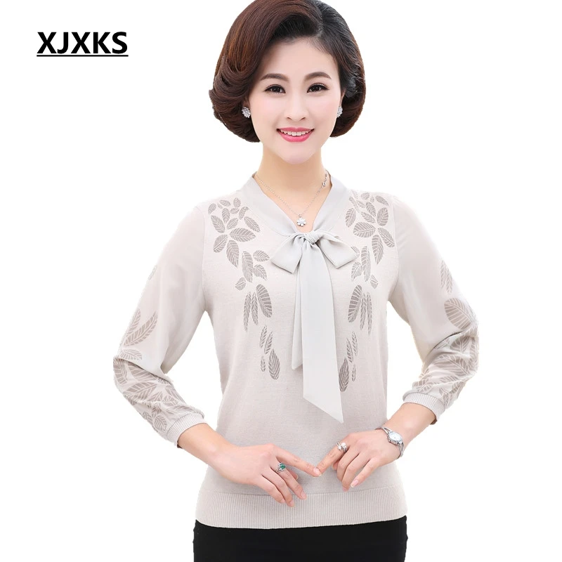 

XJXKS Blusa Feminina 2018 Spring And Summer Tops Oversized Knitwear Mother Gift Chiffon Sleeve Plus Size Women Blouse