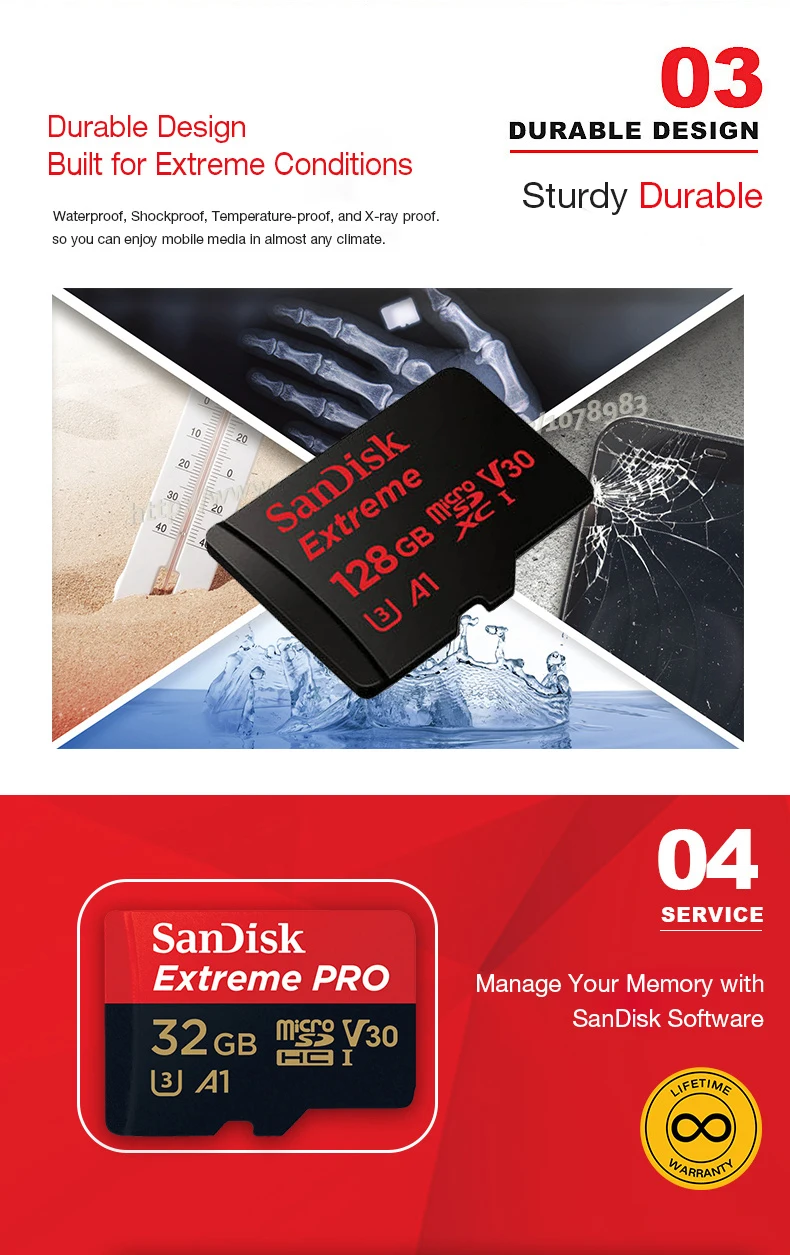 Двойной флеш-накопитель SanDisk Extreme PRO/Extreme карты памяти 128 Гб 64 Гб оперативной памяти, 32 Гб встроенной памяти, читать Скорость до 100 МБ/с. microSDHC/SDXC UHS-I U3 V30 в формате 4K UHD