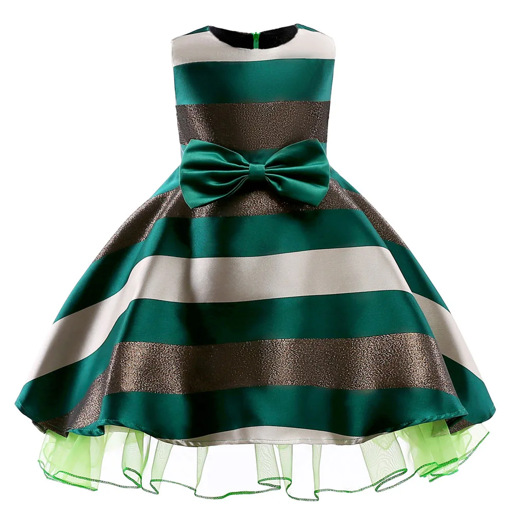 Платье в полоску для маленьких девочек; торжественные платья для свадебной вечеринки; детское рождественское платье принцессы; костюм; детская одежда для девочек - Цвет: Green