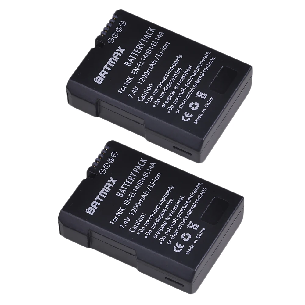 Batmax EN-EL14 Bateria EN-EL14A EL14 1200mAh Camera Battery for Nikon DF D3100 D3200 D3300 D3400 D5600 D5100 D5200 P7000 P7800 Camera Battery