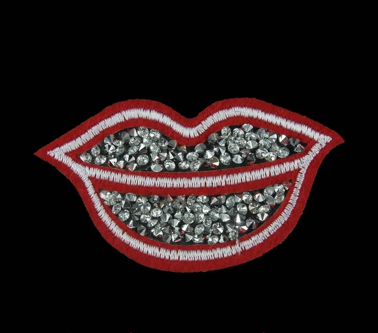 10pcs/Lot Wholesale PUNK Red Lips Rhinestone Diamante Transfer Iron On