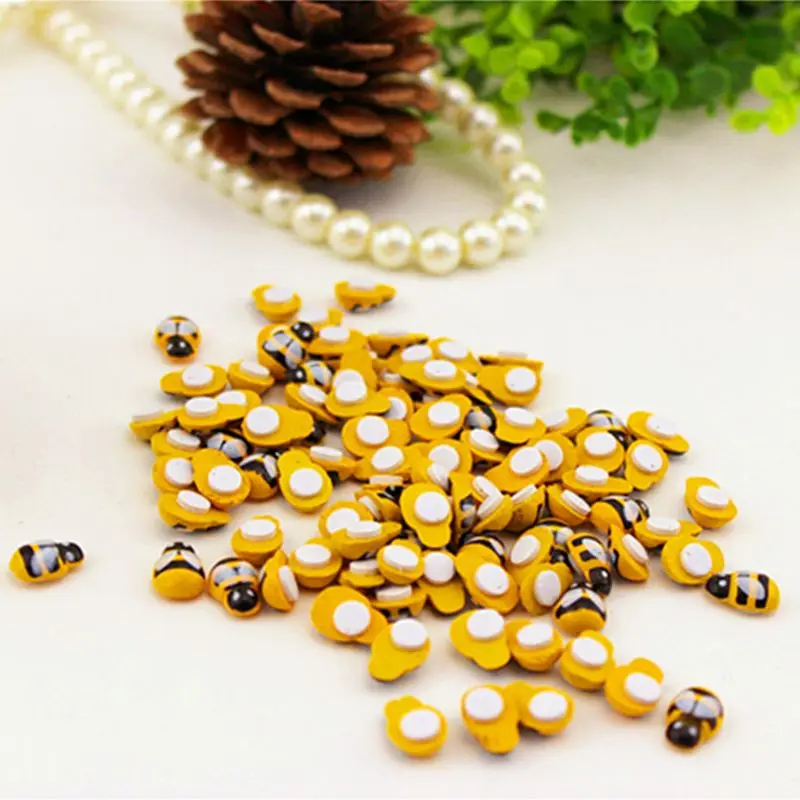 

100pcs Mini Yellow Bee Stickers Self-adhesive Wooden DIY Ladybug Fridge Sticker Home Party Decoration