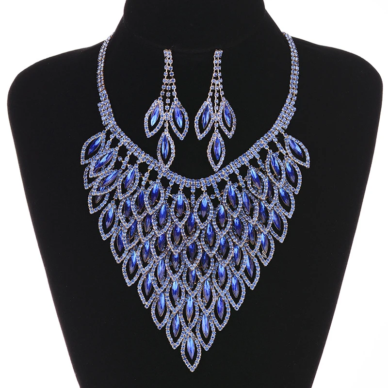 

Hot Sale Fashion Purple Necklace Earring Sets Wedding Jewelry Decorative Crystal For Women Colar Feminino Pendientes #N095