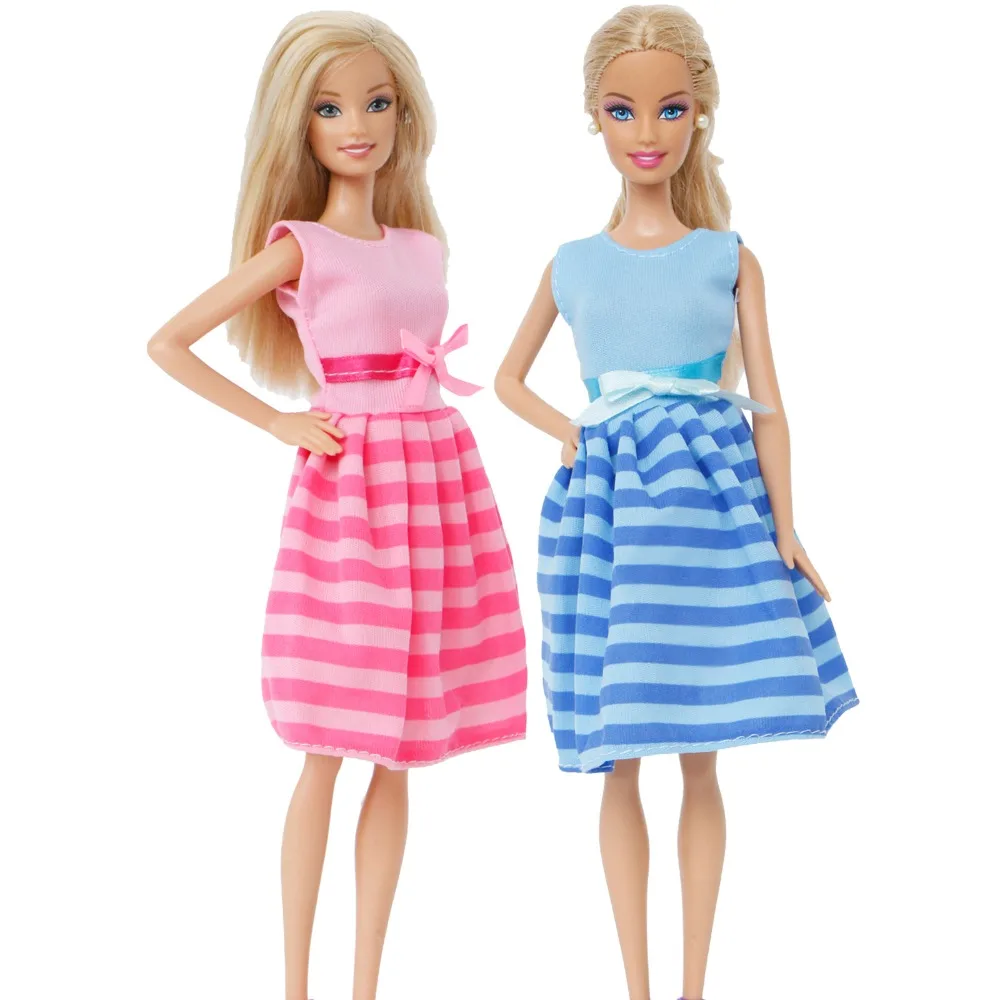 2 шт./лот кукла ручной работы платье для куклы Барби Повседневная одежда двойни наряд юбка розовый синий одежда аксессуары детские игрушки