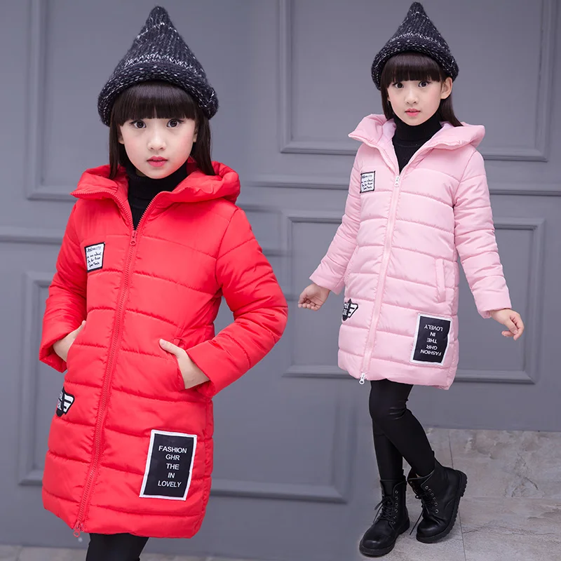 Модная куртка для больших девочек зимнее пальто для девочек средней длины теплая хлопковая стеганая куртка детская одежда с капюшоном