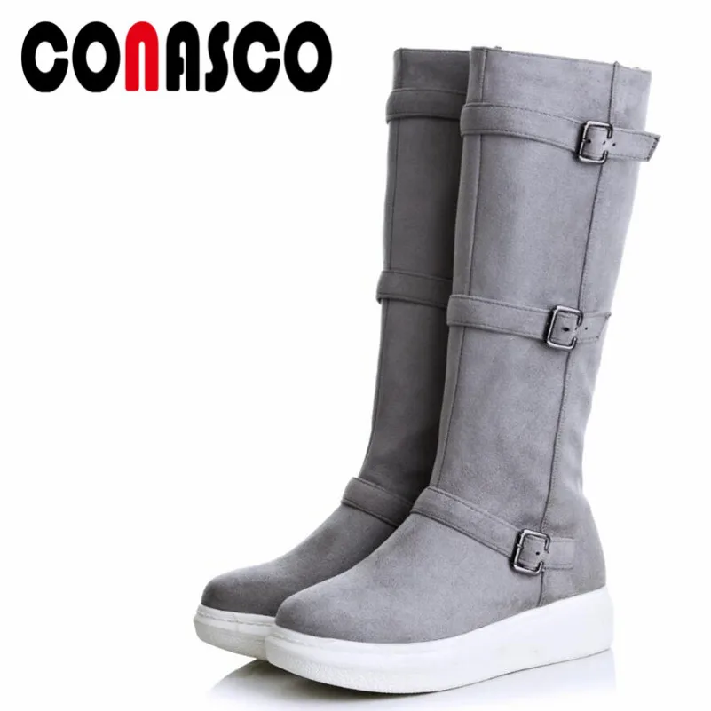

CONASCO 1Fashion Women Knee High Boots Autumn Winter Warm Wedges High Heels Shoes Round Toe Casual Quality Platforms Snow Boots