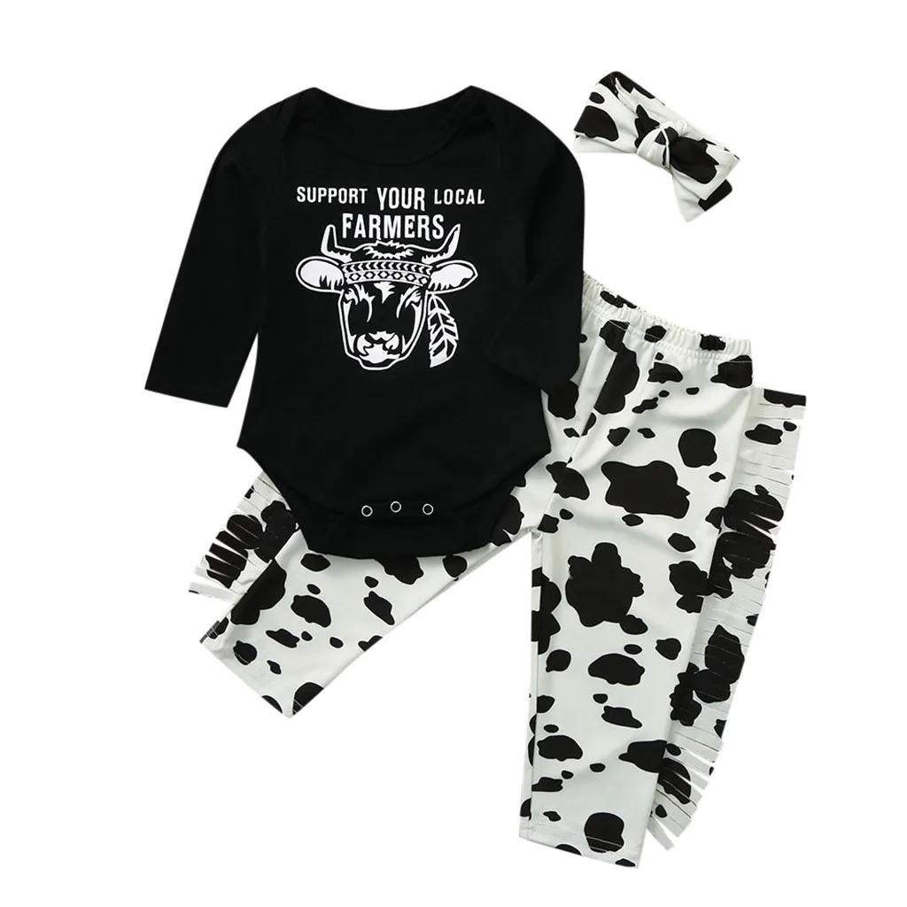 Одежда для новорожденных мальчиков комбинезон с рисунком коровы+ штаны+ повязка на голову, комплект одежды для маленьких мальчиков, осенняя одежда для маленьких мальчиков