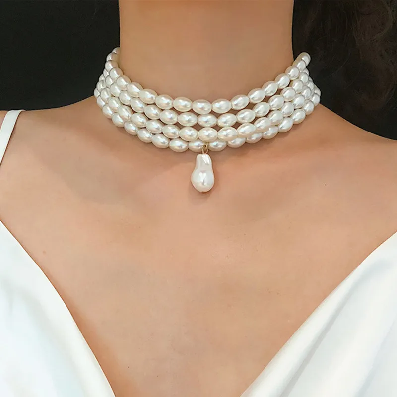 

Fashion Irregular Imitation Pearl Choker Necklace for Women Party Multilayer Bead Statement Pendant Necklace Collars Collier