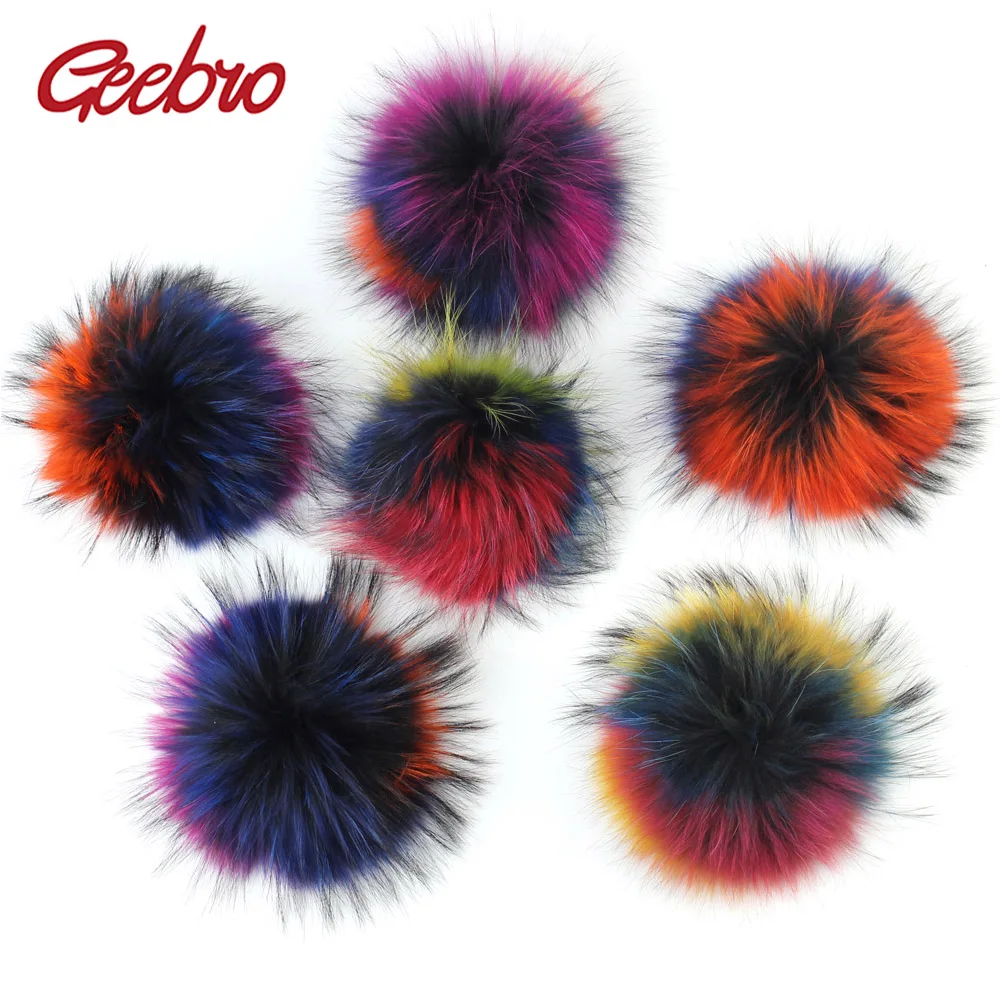 

Geebro 50 Pcs 15 cm Rainbow Color Raccoon Fur Pompom Winter Women's Beanie with Fur Ball Pompom Hat Accessories Mixed Pompon