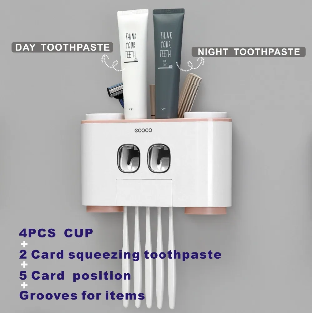 5 Racks Dust proof Toothbrush Holder with Cups Toothpaste Dispenser Automatic Toothpaste Squeezer Bathroom Accessories 5