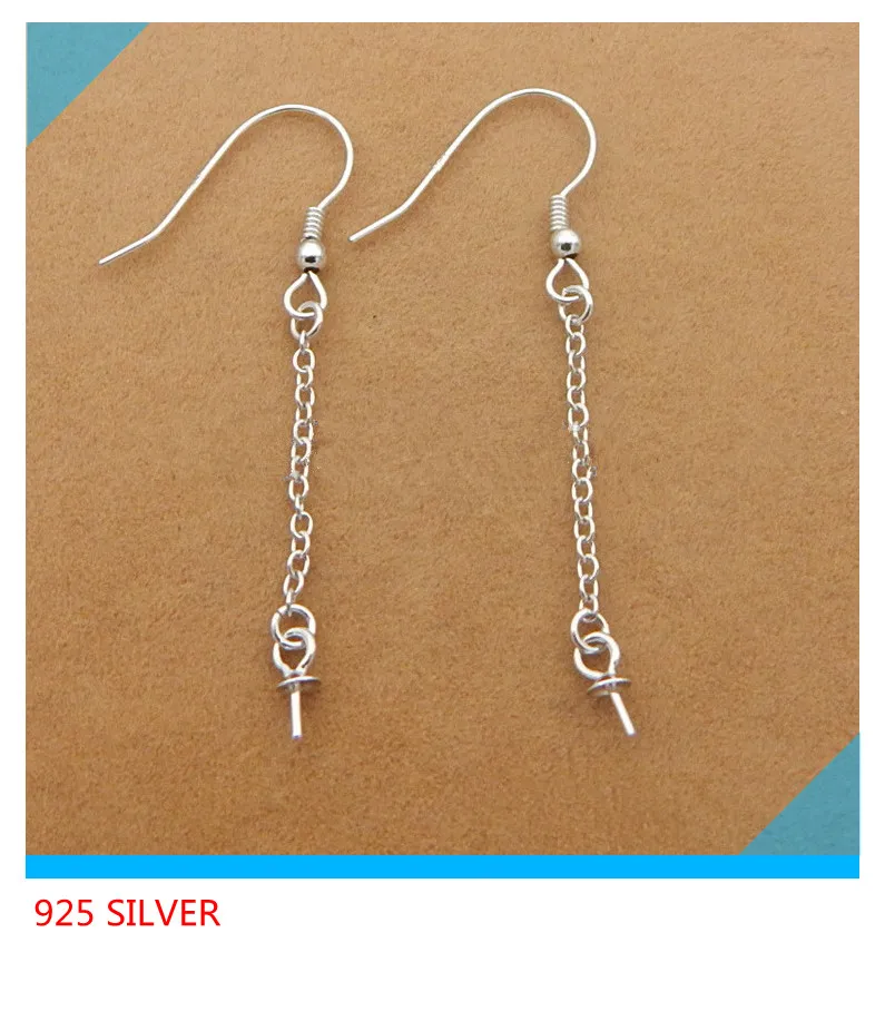 

4pcs/lot 925 Silver Earrings Hook+Chain DIY Earrings Pure Silver Earring Settings Prevent Allergy Jewelry Findings