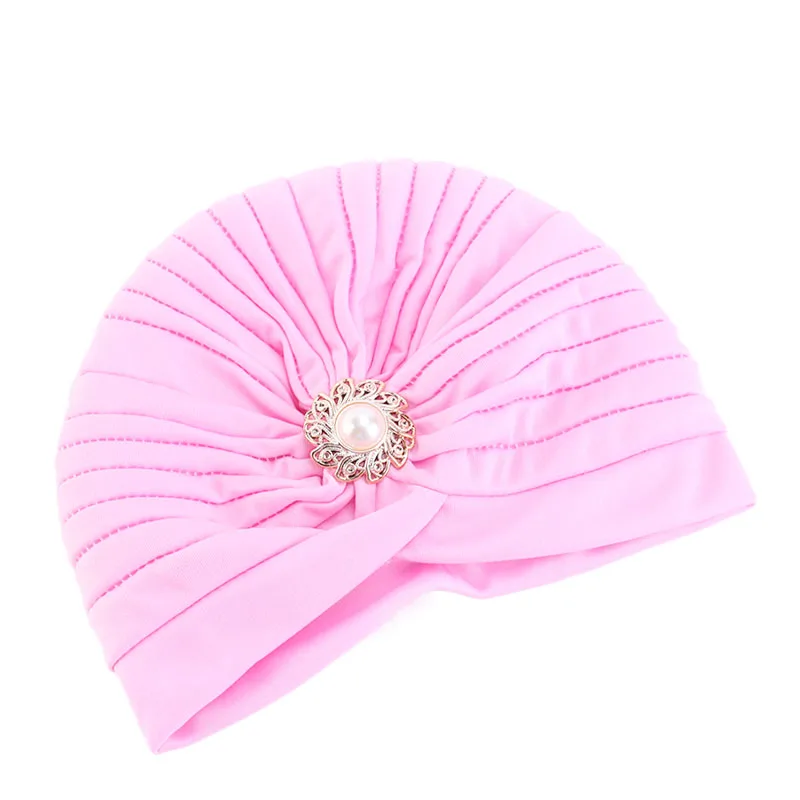 Ювелирный индийский головной убор банданы для маленьких девочек Детская головная повязка в виде чалмы повязки для волос аксессуары для упаковки Детская повязка на голову - Цвет: Розовый