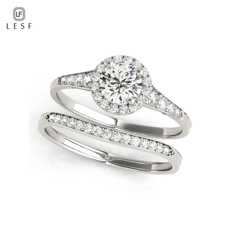 

LESF High-end Real 100% 925 Sterling Silver Engagement Ring Set Simulated Diamant Wedding Rings For Women