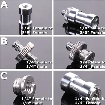 

3 in 1 metal 1/4" -1/4" Screw to 3/8" Spigot Stud Convert Adapter Kit for SLR Camera Tripod