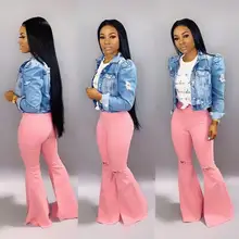BKLD Pink Jeans Denim Ripped Pants Femme S-2XL Sexy Bodycon Clubwear Jeans Women Summer High Waist Flare Pants Jeans Women