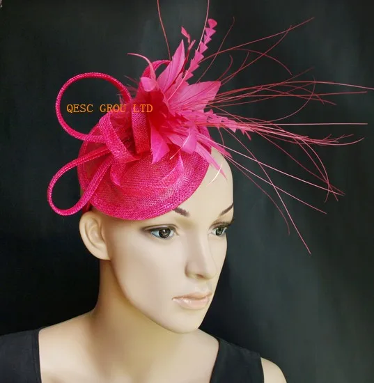 Hot pink fuchsia sinamay fascinator hat 
