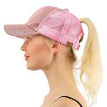 

new CC Glitter Ponytail Baseball Cap Snapback Dad Hat Women Summer Mesh Trucker Hats Messy Bun Sequin Shine Hip Hop Caps Casual