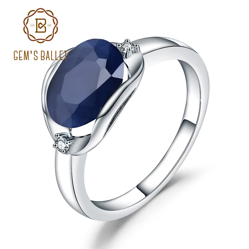 GEM'S BALLET 925 Sterling Silver Engagement Rings 3.24Ct Natural Blue Sapphire Gemstone Ring for Women Fine Jewelry GEM'S BALLET 925 Sterling Silver Engagement Rings 3.24Ct Natural Blue Sapphire Gemstone Ring for Women Fine Jewelry