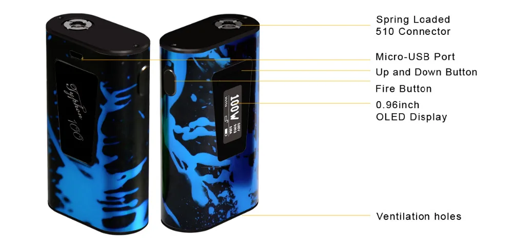 Aspire Typhon 100 Mod E Cigarette 100W Typhon Box MOD Vape with 5000mAh Internal Battery Fits Revvo Tank 04