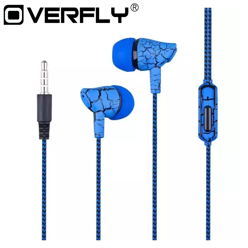 

Overfly 3.5mm Wired Mobile Earphones Ice Cracks Earphone Weaving line Earpiece with Mic for Xiaomi For Samsung iPhone Earbuds