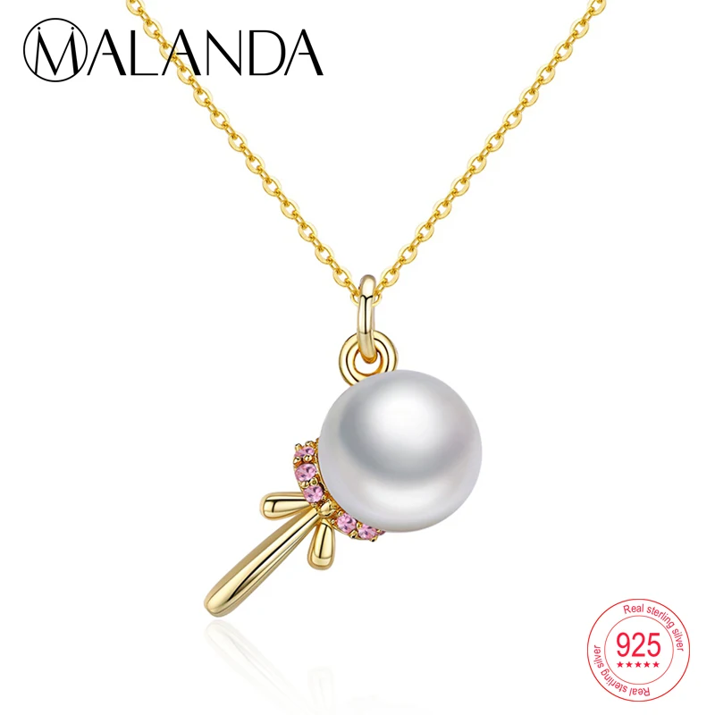 MALANDA Crystal From Swarovski Pearl Lollipop Shape Pendant Necklaces