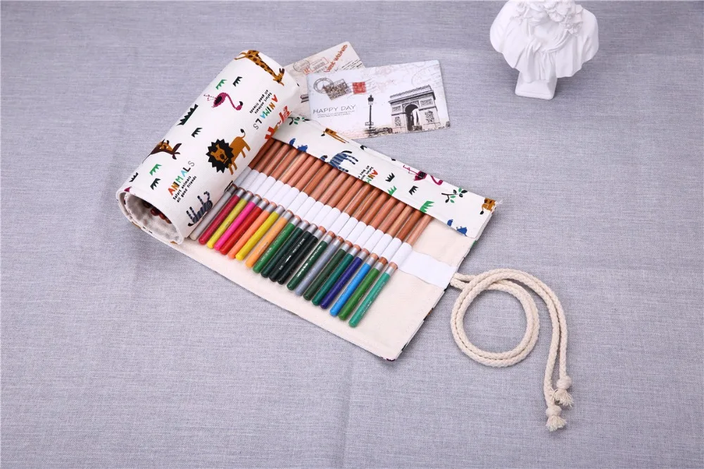 36/48/72 Holes Rolling Pen Case Pencil Box Bag Novelty Cartoon Makeup