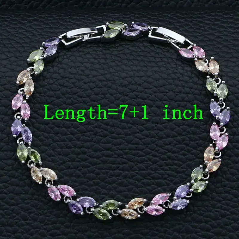 925 Sterling Silver Jewelry Multicolor Mystic Rainbow White CZ Jewelry Sets For Women NecklaceEarringsBraceletPendantRing4 (2)
