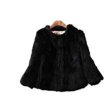 2016 Winter New Rabbit Fur Coat Women Fashion Three-Quarter Sleeve Short Warm Jacket Coats Elegant Round Neck Outerwear A1815