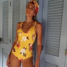 Слитный купальник с оборками, цветочный принт, купальник для женщин, пуш-ап, монокини, скромный трикини, открытая спина, купальник, Pad Maillot De Bain