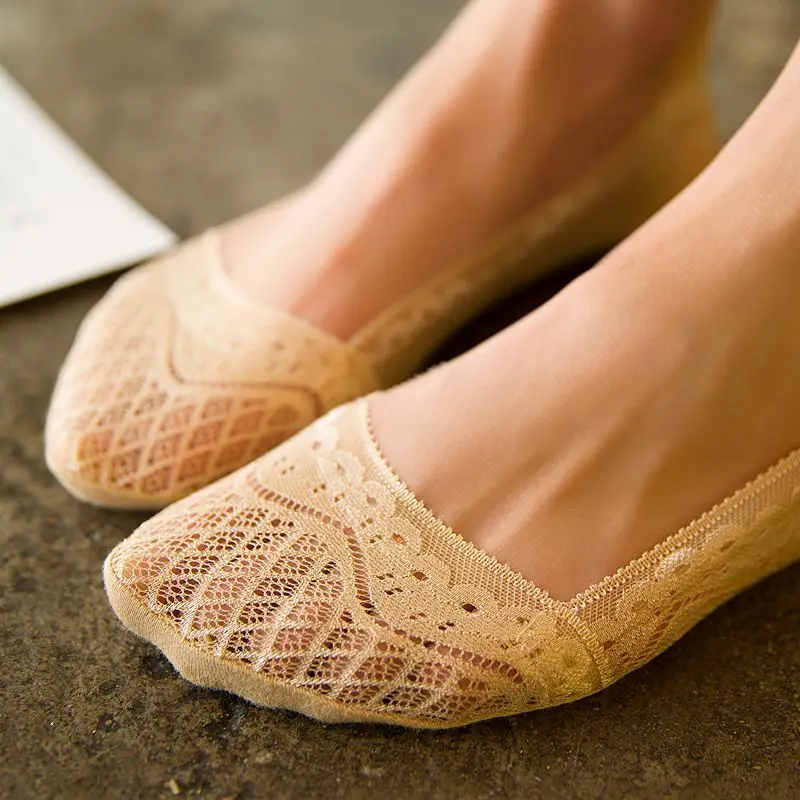 

Summer Women Silica Gel Lace Boat Socks Invisible Cotton Sole Non-slip Slippers Socks Blossom Lace Ankle Low Cut Sock New