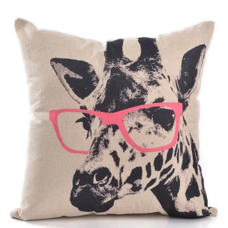 Giraffe Pink Glasses Sofa Car Throw Pillows Cover Washable Waist Seat Pillow Home Decoration ...