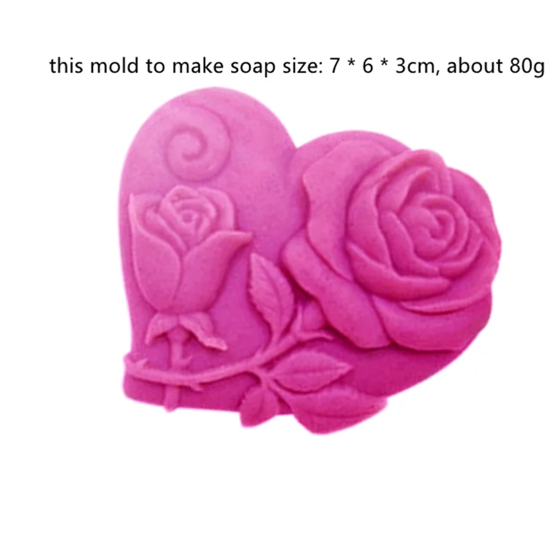 2 Roses Carved Heart Shape Mold DIY Craft Soap Making Mold Hand made Bath Soap Silicone Mold