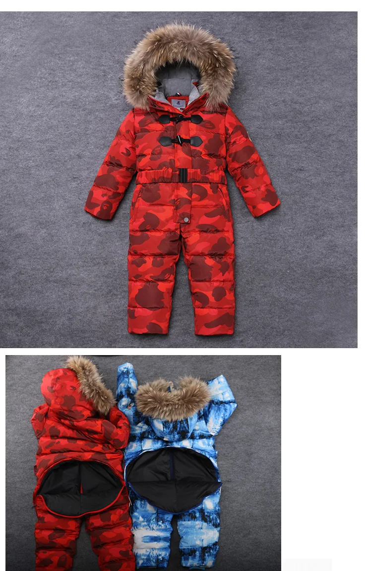 Новое поступление, теплый Детский пуховик, комбинезон с натуральным мехом для маленьких девочек и мальчиков, детский зимний лыжный костюм, утепленные комбинезоны для детей 3-8 лет
