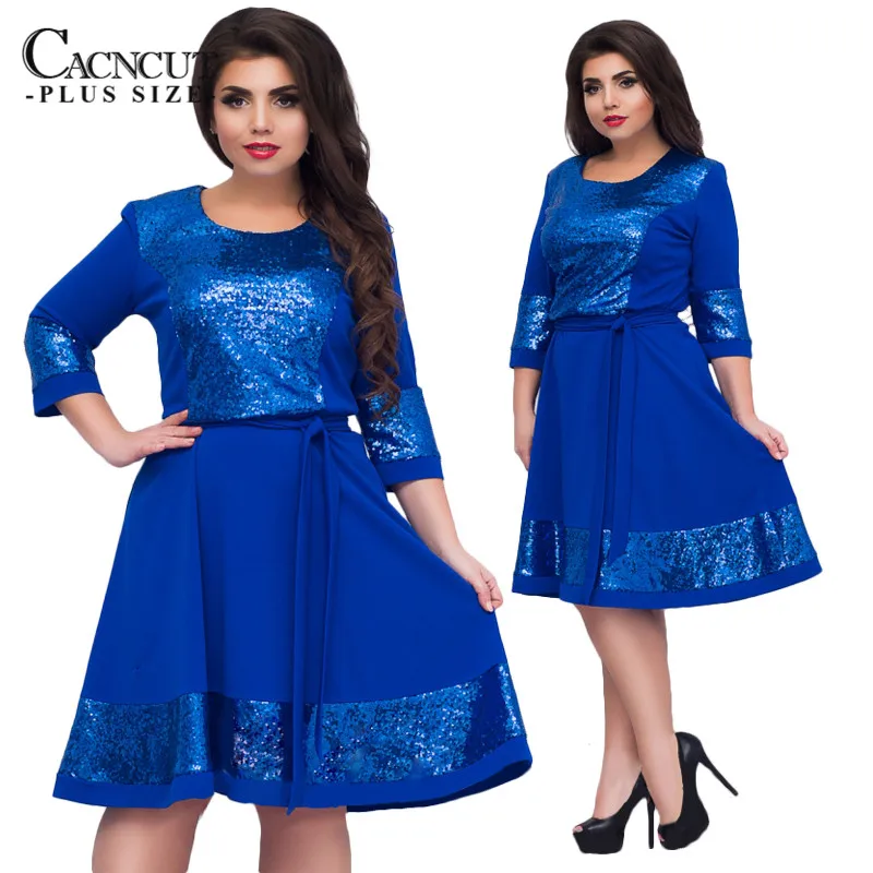 

2019 5XL 6XL Autumn Winter plus size dress Sequined Big Large Size Patchwork Party Dress tunic A-line dresses elegent Vestidos
