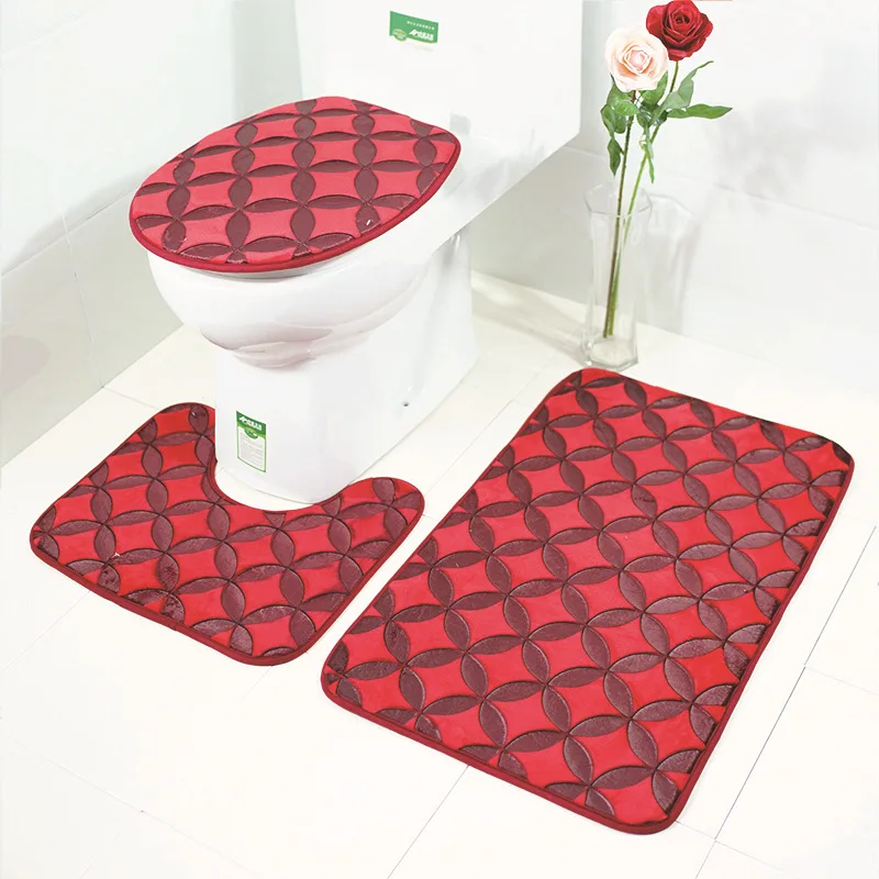 

Simple Geometric Pattern 3 Piece Bathroom Mat Sets Non-slip Bath Floor Mat Toilet Lid Decoration Suction Bath Rug Carpet