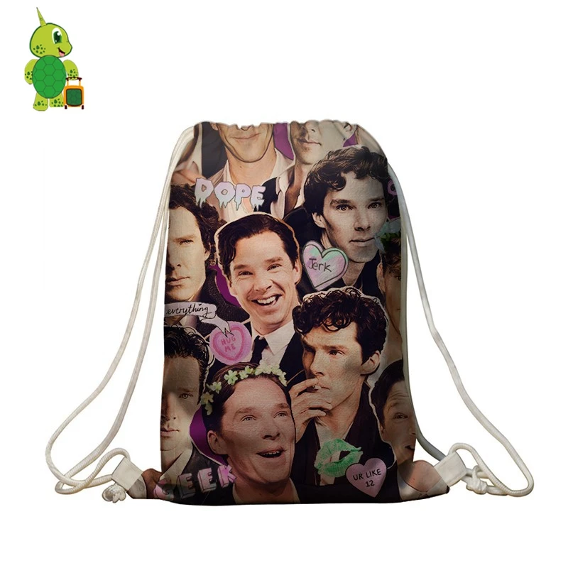 

Famous Sherlock Backpack Benedict Cumberbatch Overlay Printing Drawstring Bag Women Men Daily Bags Softback Travel Backpack