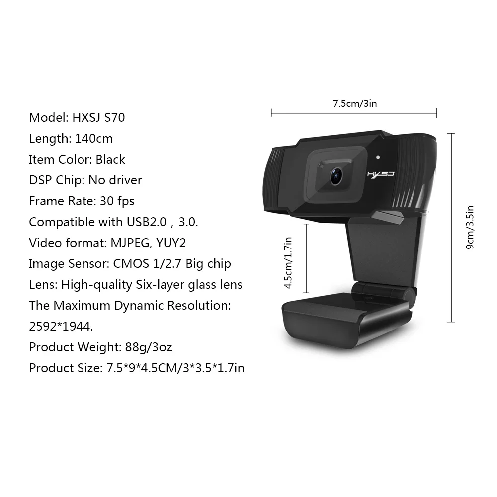 HXSJ S70 HD веб камера с автофокусом 5 мегапикселей Поддержка 720P 1080 Видеозвонок