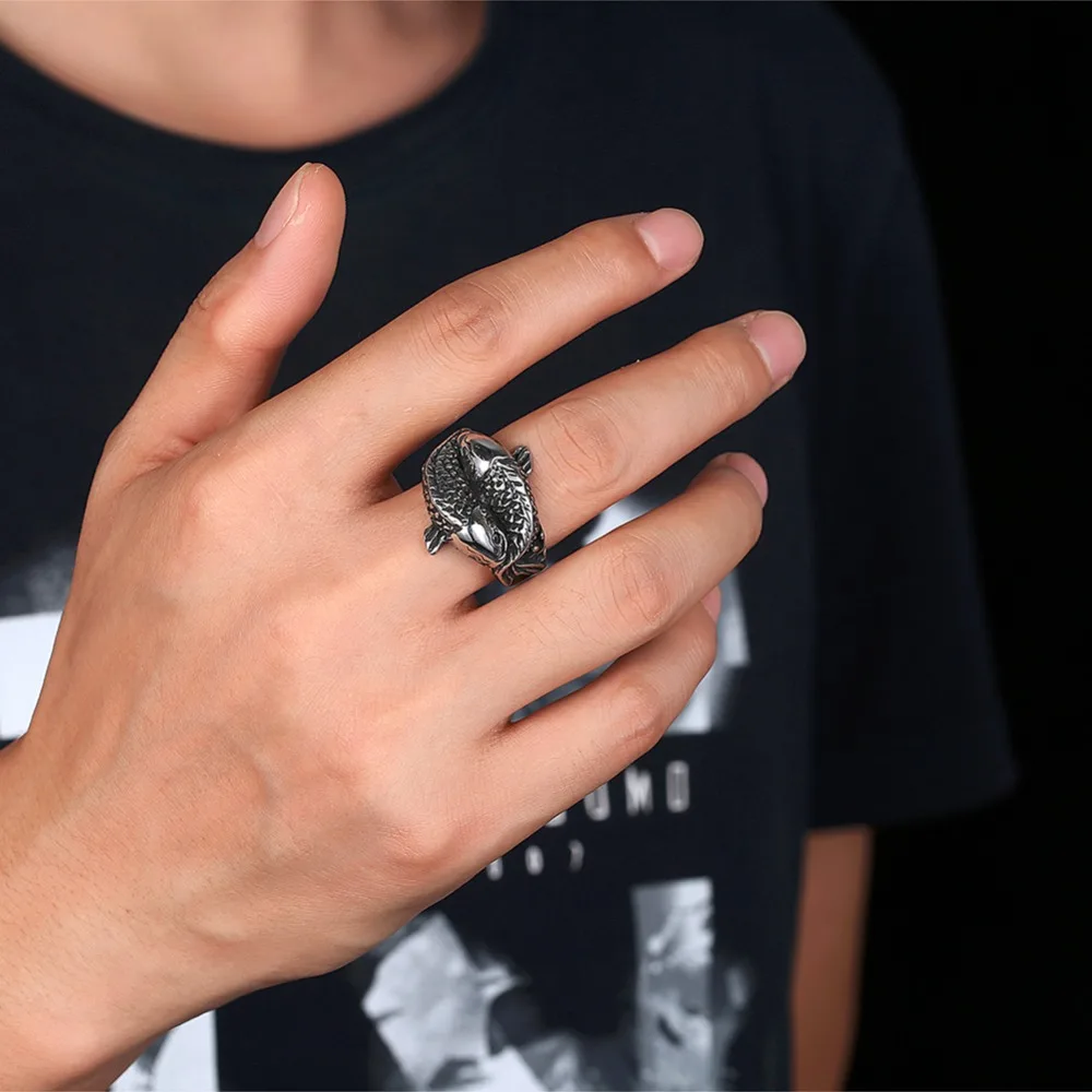 316L Титановая Сталь в форме рыбы кольцо на палец крутое мужское панк ювелирное изделие Рождественский подарок Размер 8-12# Прямая поставка anel