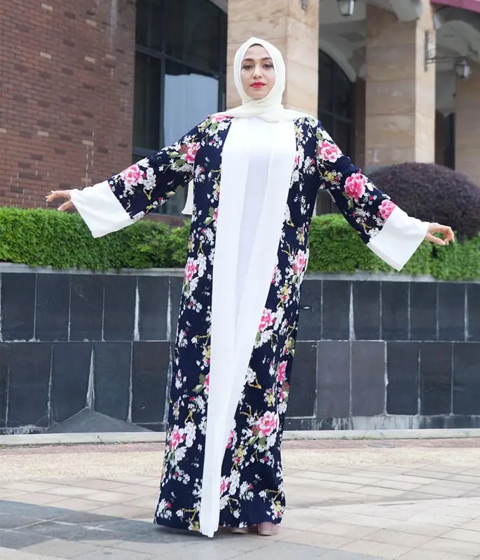 Большие размеры 2019 Весна abaya Kimonos Musulmane женское длинное цветочное длинный кардиган платье Дубай турецкий исламский, арабский молитвенный