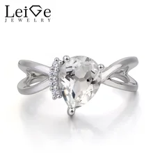 Leige Jewelry Natural White Topaz Ring Wedding Ring November Birthstone Pear Cut Gemstone 925 Sterling Silver Ring for Women