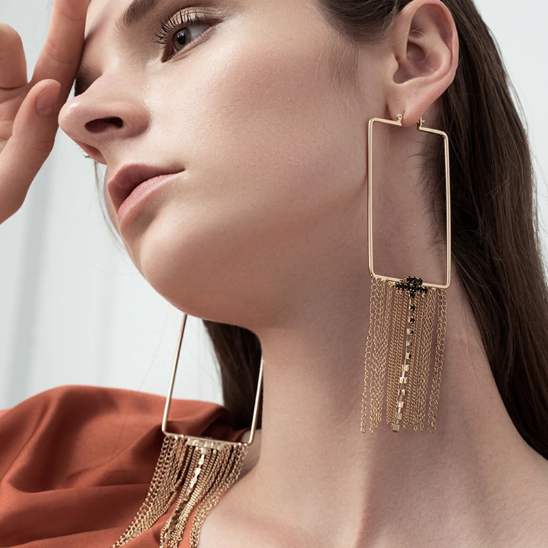 Buy Earrings for Women 2018 Golden Rectangle Tassel
