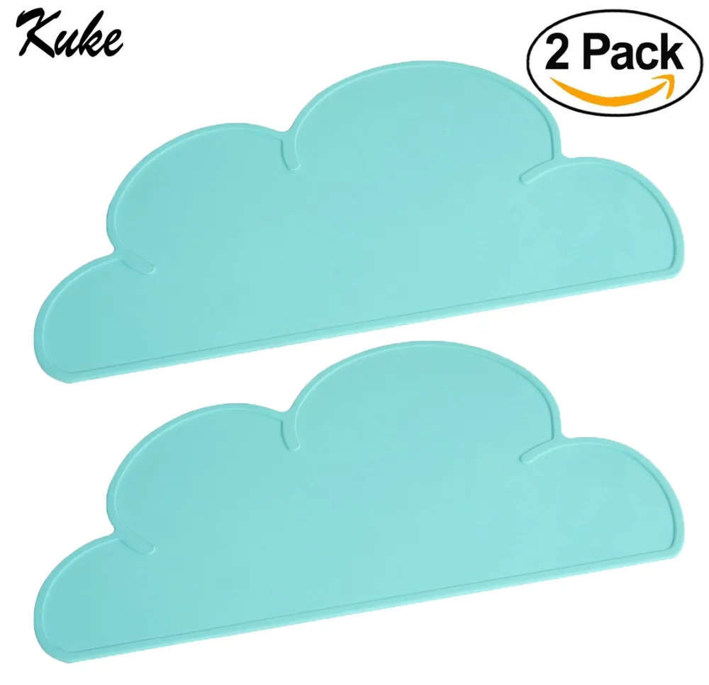 Kuke Set of 2 Placemats FDA appoveed Silicone Cloud Placemats for Table Food Grade Silicone Baby