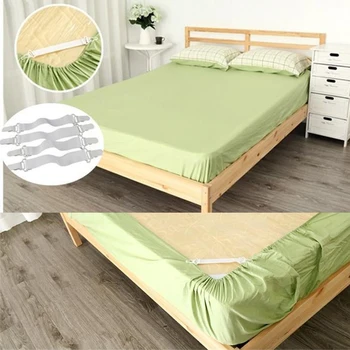 

4PCS Bed Sheet Fasteners Elastic Grippers Clip Holder Bedding Buckle Holder Clamp House Bedroom Supplies White