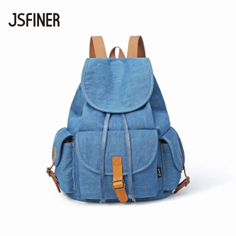 

JSFINER Women Denim Casual Backpack 2018 New Student Wear-resistant String Knapsack Female Shopping Tourist Backpack For Girls