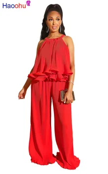 

HAOOHU Pleated Ruffle 2 Piece Outfits for Women Summer Loose Tank Top and Wide Leg Pants Summer Festival Clothing Two Piece Set