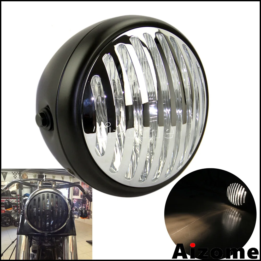 Universal Motorcycle Grill Headlight High Low Beam 6 1/2" Headlamp For